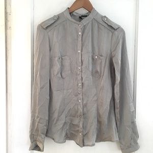 Silver metallic button down shirt